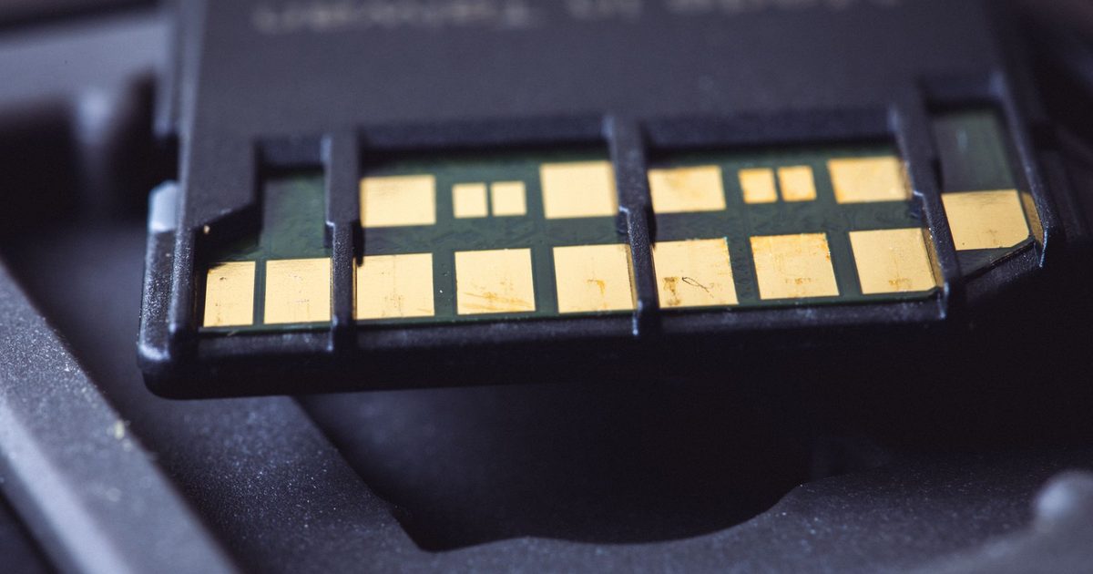 close-up of the gold contact pins on the back of an sd card
